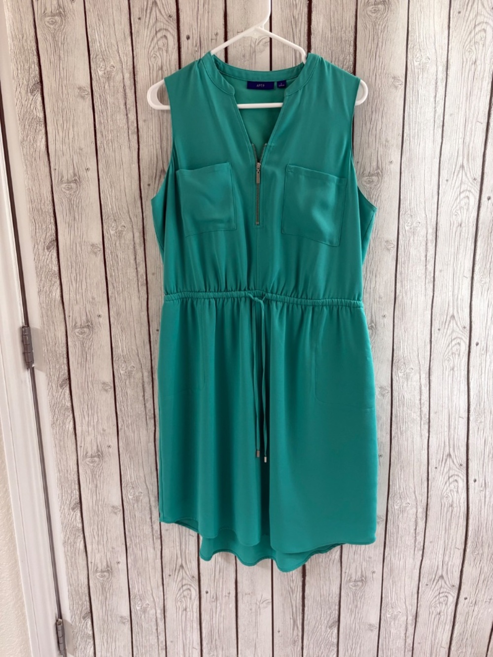 APT 9 sleeveless shirt dress, drawstring waist, Size Large, Teal/turquoise